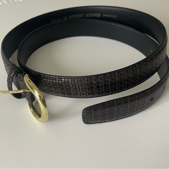 Genuine Leather Belt Black Brown Print Pattern Size 38 Unisex - Picture 2 of 10